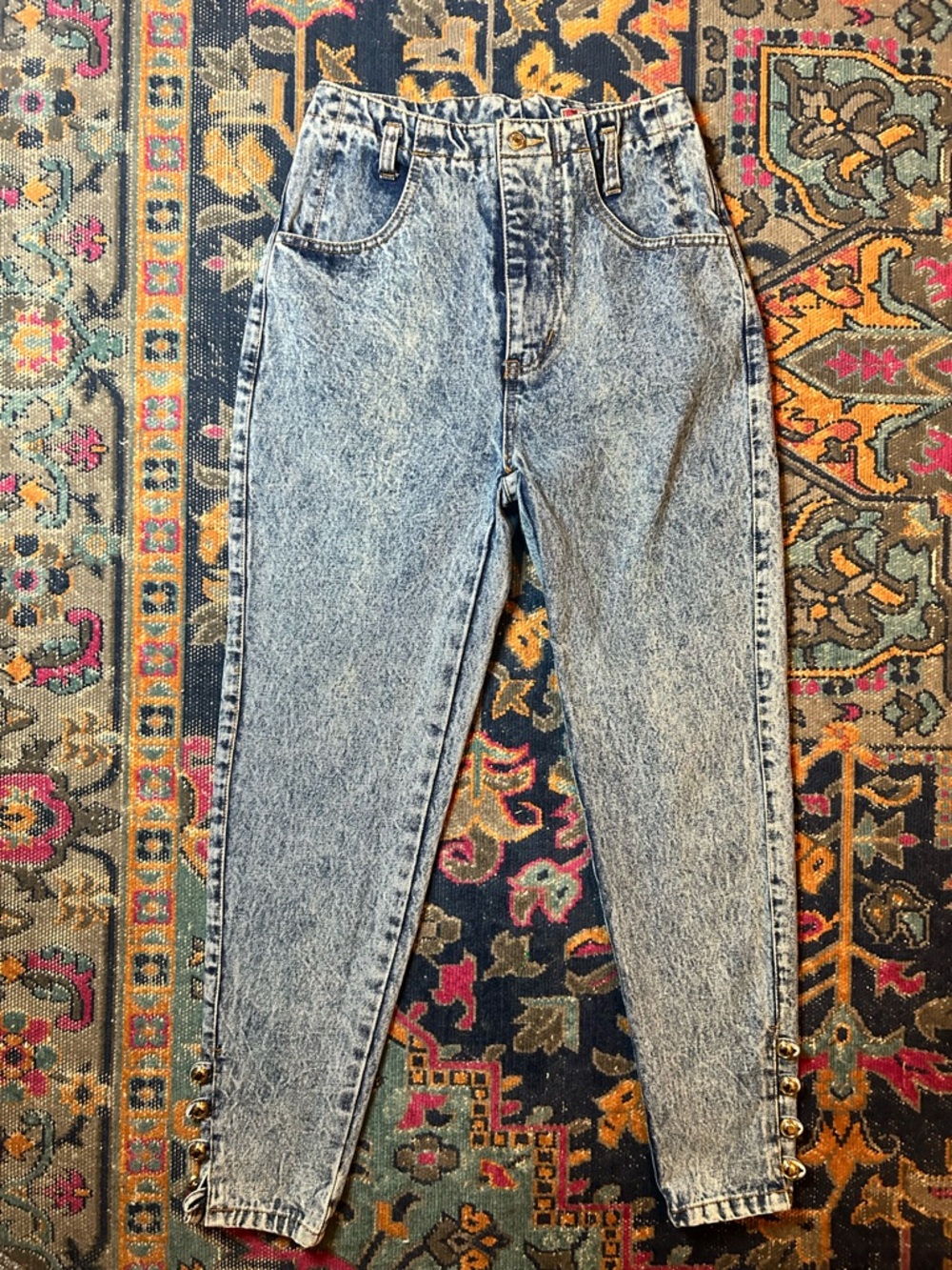 Vintage Jordache Gold Acid Wash High Waist Jean with Ankle Buttons